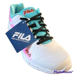 FILA Women's Size 10 Memory Foam Fantom 6 Running Shoes Pink Teal, White NWT